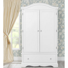 Romance Double Wardrobe With Drawer and Crystal Handles - True White