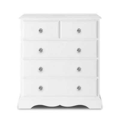 Romance True White 2 Over 3 Chest of Drawers with Crystal Handles