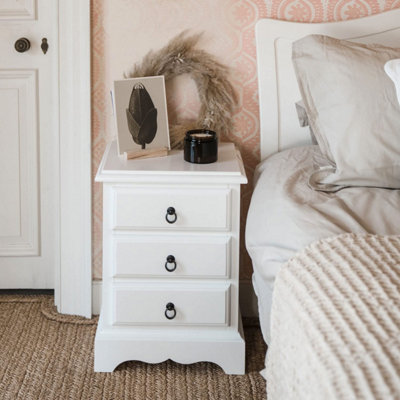 Romance True White 3 Drawer French Style Bedside Table
