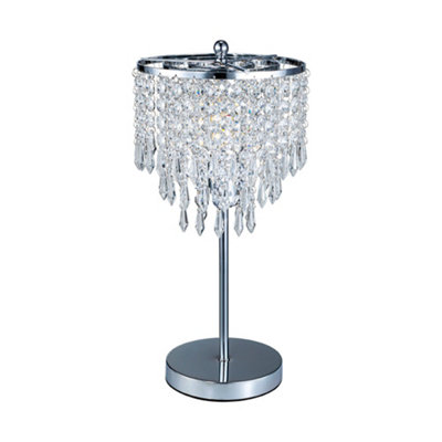 Romantic Small Silver 3 Tier Crystal Table Lamp with Round Base