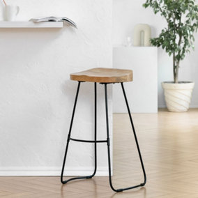 Rombass Armless Kitchen Breakfast Dining Handmade Saddle Seat Barstool Solid Wood Bar Stools With Black Leg