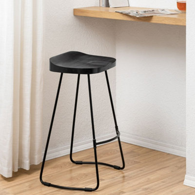 Rombass Saddle Seat Counter Bar Stools Solid Wood Black Kitchen Breakfast Counter Height Stool Black Metal Legs Stool