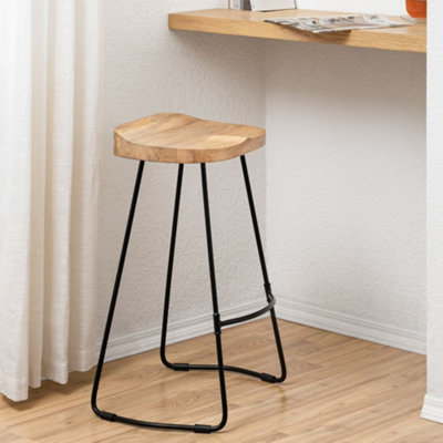 Rombass Saddle Seat Counter Bar Stools Solid Wood Natural Counter Stool Kitchen Breakfast Counter Height Stool Black Metal Stool