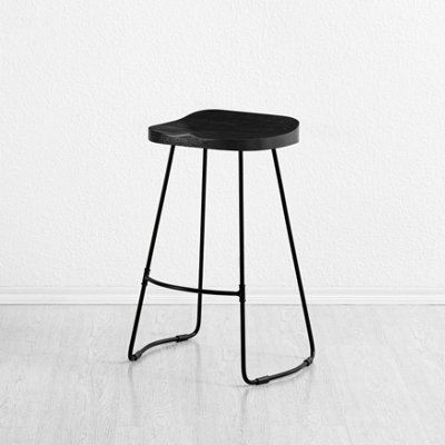 Romboss Saddle Seat Counter Bar Stools Solid Wood Black Kitchen 