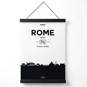 Rome Black and White City Skyline Medium Poster with Black Hanger