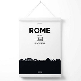 Rome Black and White City Skyline Poster with Hanger / 33cm / White