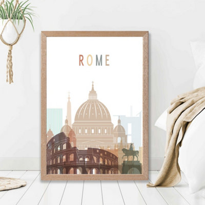 Rome Colourful City Skyline Framed Print SIZE: A2 with Oak Frame