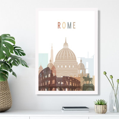 Rome Colourful City Skyline Framed Print SIZE: A3 with White Frame