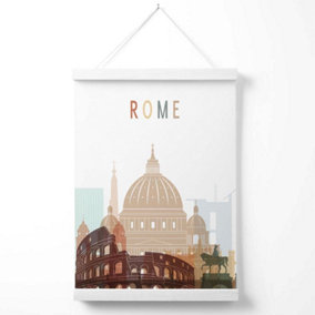 Rome Colourful City Skyline Poster with Hanger / 33cm / White