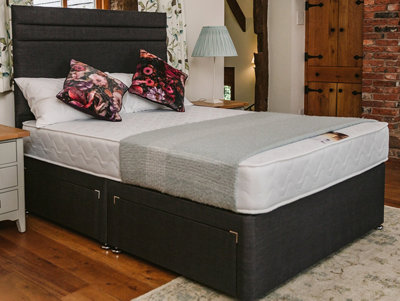 Rome Comfort Deluxe Sprung Divan Bed Set 2FT6 Small Single 2 Drawers Side - Naples Slate