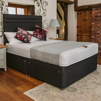 Rome Comfort Deluxe Sprung Divan Bed Set 3FT Single 2 Drawers Side - Naples Slate