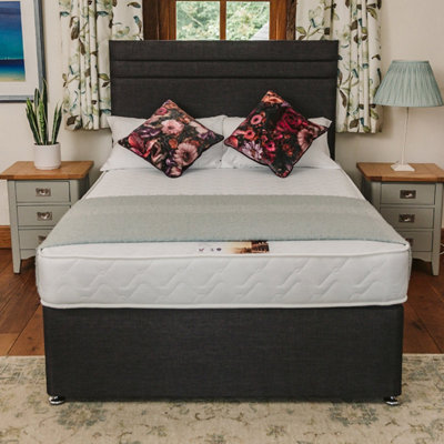 Rome Comfort Deluxe Sprung Divan Bed Set 4FT Small Double 2 Drawers Side - Naples Slate