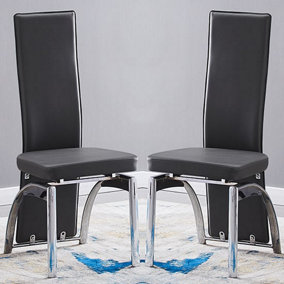 Romeo Black Faux Leather Dining Chairs With Chrome Legs In Pair