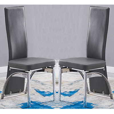 Romeo Grey Faux Leather Dining Chairs With Chrome Legs In Pair