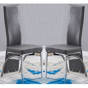 Romeo Grey Faux Leather Dining Chairs With Chrome Legs In Pair