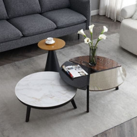 Romeo Sintered Stone Coffee Table with Metal Legs (Pack of 3) - L85 x W85 x H36.5 cm