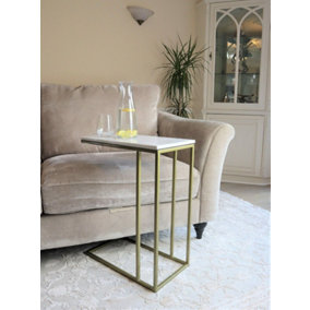 Romy Modern-Glam C-Table with Gold Metal Base and White Marble Top