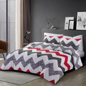 Ronald Geometric Red & Grey Double Duvet Cover Set
