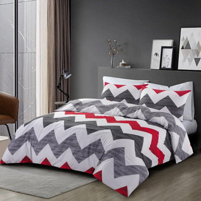 Ronald Geometric Red & Grey King Duvet Cover Set