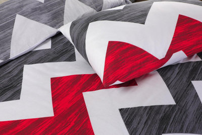 Ronald Geometric Red & Grey King Duvet Cover Set