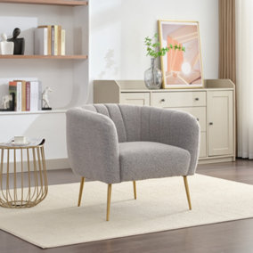 Ronan Boucle Fabric Accent Chair - Light Grey