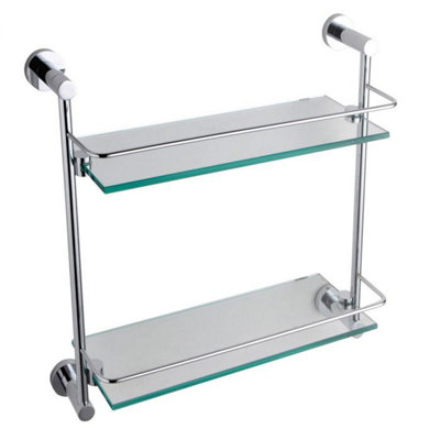 Ronda Bathroom Wall Mounted Double Glass Shelf (W)41cm (H)41cm