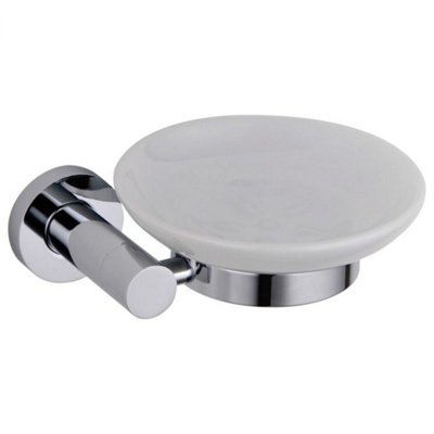 Ronda Wall Mounted Bathroom Soap Holder Chrome & Ceramic Dish