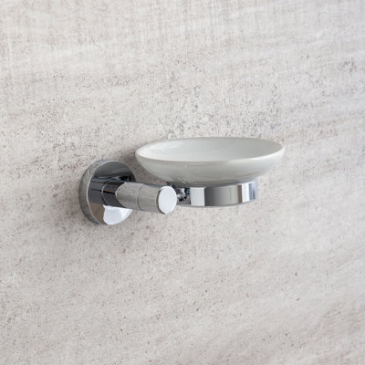 Ronda Wall Mounted Bathroom Soap Holder Chrome & Ceramic Dish - 3
