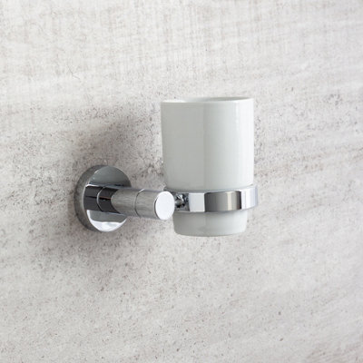 Ronda Wall Mounted Chrome Toothbrush Holder with Ceramic Tumbler