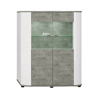 Rondo 30 Display Cabinet in White Gloss & Concrete Grey - 1000mm x 1300mm x 400mm - Sleek Storage with Illuminable Shelf