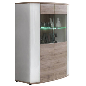 Rondo 30 Display Cabinet in White Gloss & Oak San Remo - 1000mm x 1300mm x 400mm - Modern Elegance with Illuminable Shelf