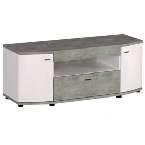 Rondo Contemporary TV Cabinet 2 Doors 1 Drawer 1 Shelf Concrete Grey Effect and White (W)1300mm (H)490mm (D)570mm