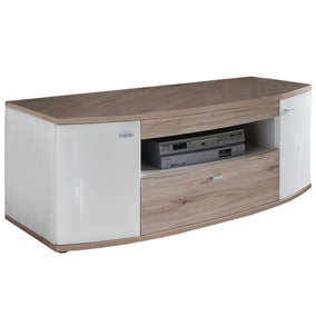 Rondo Contemporary TV Cabinet 2 Doors 1 Drawer 1 Shelf Oak San Remo Effect and White (W)1300mm (H)490mm (D)570mm