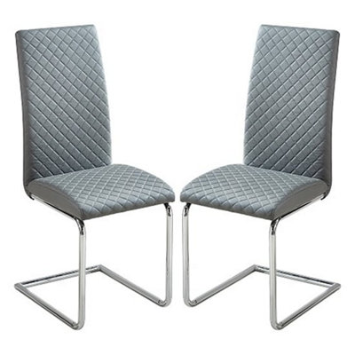 Ronn Grey Faux Leather Dining Chairs With Chrome Legs In Pair