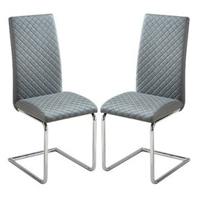 Ronn Grey Faux Leather Dining Chairs With Chrome Legs In Pair