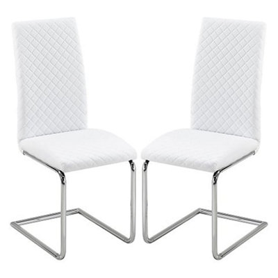Ronn White Faux Leather Dining Chairs With Chrome Legs In Pair