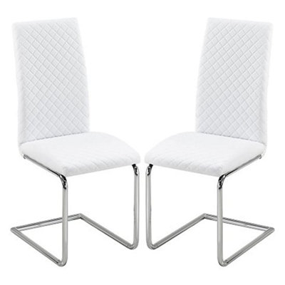 Ronn White Faux Leather Dining Chairs With Chrome Legs In Pair | DIY at B&Q