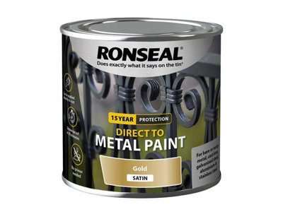 Ronseal 39402 Direct to Metal Paint Gold Satin 250ml RSLDTMGS250
