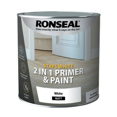 Ronseal Stays White 2 in 1 Primer and Paint - White - Matt - 2.5 Litre ...