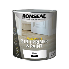 Ronseal Stays White 2 in 1 Primer and Paint - White - Matt - 2.5 Litre