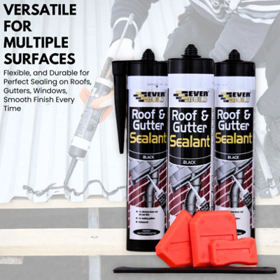 Roof & Gutter Sealant - Pack of 12 Tubes (295ml each) Black Sealant Waterproof with 4-Piece Sealant Tool Kit, Seal Gutter Leaks