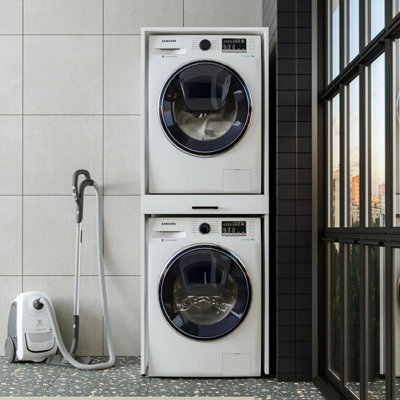 Roomart Tall Washer Dryer Cabinet with Pull Out Shelf White Vertical ...