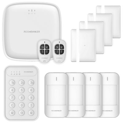 Roombanker Home Security Hub Station Kit - Comprehensive Protection System with PIR & Door Sensors, Keyfobs, and Keypad