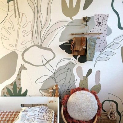 Roomblush Safari Jungle Kids Eco 4 Lane Repeatable Wallpaper Mural 200 x 285cm, Neutral Beige