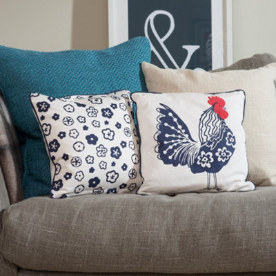 Rooster Animal Print 100% Cotton Filled Cushion