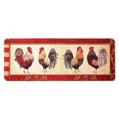 Rooster Anti Fatigue Kitchen Mat - Non Slip Memory Foam Cockerel Design Runner, Reduce Back, Hip, Leg & Foot Pain - W120 x D45cm