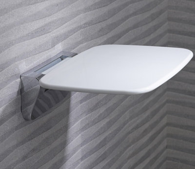 Roper Rhodes Premium Wall Mounted Shower Seat Fold Away Compact Chrome White