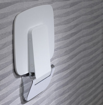 Roper Rhodes Premium Wall Mounted Shower Seat Fold Away Compact Chrome White