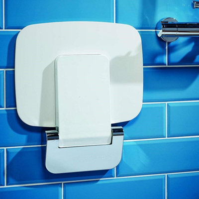Roper Rhodes Premium Wall Mounted Shower Seat Fold Away Compact Chrome White