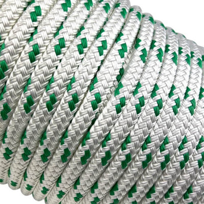 RopeServices UK 16mm White With Green Fleck Double Braid Polyester Rope ...